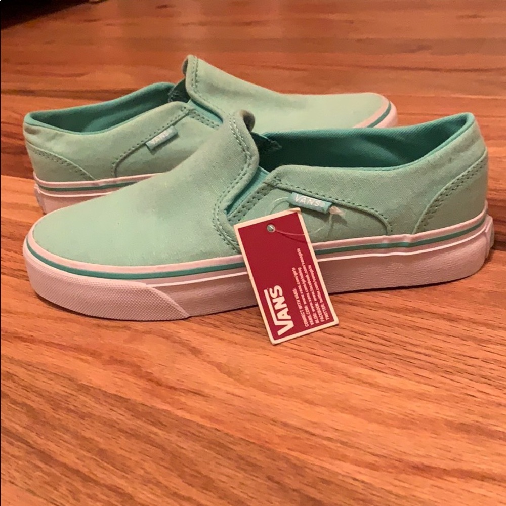 NWT turquoise Vans slip on sneakers